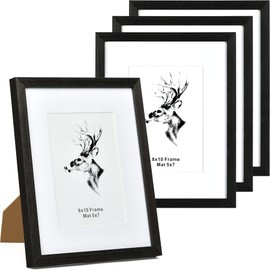 Yaetm 8x10 Picture Frame Matted to 5x7 Set of 4, Natural Solid Oak Wood 8x10 Frames with Tempered Glass for Wall Gallery, Home and Office, Display on Tabletop or Wall Mounting (4 Pack, Oak)