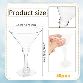 50 Pcs Mini Martini Glasses 5 oz Plastic Tall Cocktail Glasses Small Cocktail Stem Glasses for Wine Dessert Ice Cream Birthday Wedding Parties