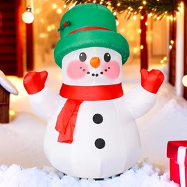4ft Christmas Inflatables Snowman Outdoor Decorations, Blow up Snow Man Yard Decor Built-in Bright LED Light Wear Magic Hat, Holiday for Garden Patio Lawn Party Xmas Gifts