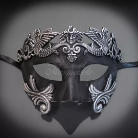 BeyondMasquerade Roman Masquerade Mask, Men's Masquerade Mask, Greek Mardi Gras Venetian Mask - Dark Silver