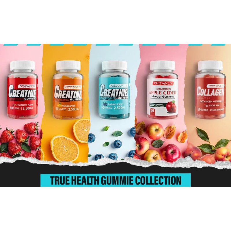 True Health Creatine Monohydrate Gummies, Blueberry Flavour, 60 Gummies, 2,500mg