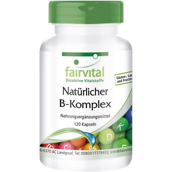 Fairvital Vitamin B Complex - Natural from Yeast - Vegan - 120 Capsules - with Choline and Inositol