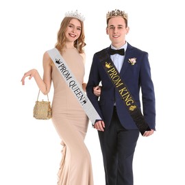 Leixi Prom King and Queen Crowns and Sashes Sets,2025 Graduation Prom King and Queen Tiara Sash Costume Accessories for Party Favors