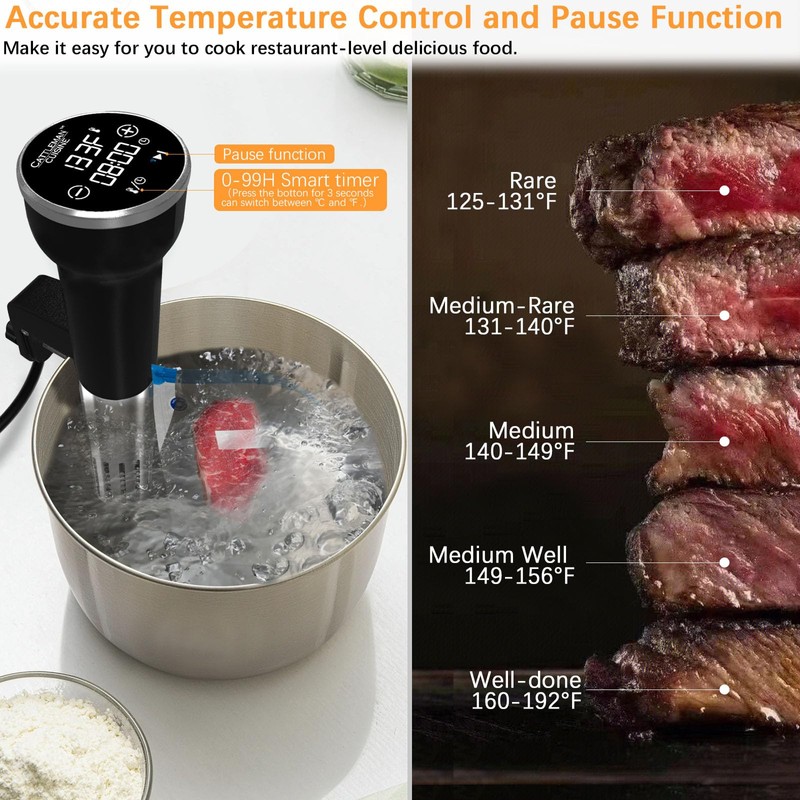 CATTLEMAN CUISINE Sous Vide Machines Wi-Fi, 1000W, IPX7 Waterproof, Immersion