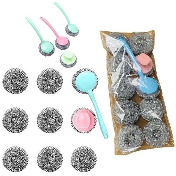 10PCS Stainless Steel Sponges Scourer Set, Steel Wool Scrubber, Cleaning