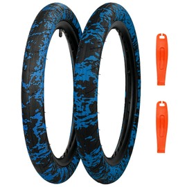 MAKELEN BMX Performance Bike Tire - 20x2.4 Inches Camouflage Tread, Durable and Lightweight for Stunt, Freestyle, and Street Riding (Black&Blue(2 Tires), 20x2.4)