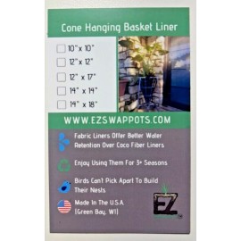 Ez Swap Pots Coco Coconut Fiber Plant Liner Alternative Cone Hanging Basket Liner 10/12/14 In - 14" Diameter x 14" Deep