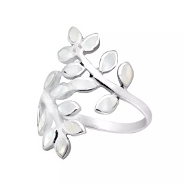 AeraVida Peaceful Olive Branch Sterling Silver White Mother of  Pearl Inlay Wrap Ring - 9