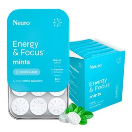 Neuro Energy Caffeine Mints - Sugar-Free Nootropic Mints for Energy & Focus with L-theanine, Caffeine, Vitamin B12 & Vitamin B6 - Peppermint Flavor:_Bulk Pouch (90 Pieces)