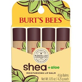 Burt's Bees Bálsamo labial hidratante de karité y aloe, hidratante labial con cera de abejas de origen responsable, sin tinte, tratamiento acondicionador de origen natural, 4 tubos, 0.15 onzas.