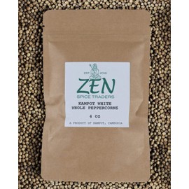 Organic Kampot White Peppercorns | Zen Spice Traders - Rare Cambodian Peppercorns | 4 ounces