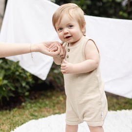 Burt's Bees Baby Baby Boy Sleeveless Romper, 100% Organic Cotton One Piece Jumpsuit & Baby Set Baby & Toddler Baby Set, Fossil Sponge, 3-6 mois