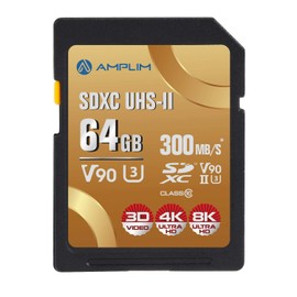 Amplim 64GB V90 UHS-II SD SDXC Card, 300MB/S 2000X Read/Write Lightning Speed Performance, Extreme Read, U3 Secure Digital Memory Storage for Professional Photographer and Videographer