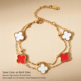 podafu Clover Bracelet for Women,18K Gold-plated Fashion Four Leaf Clover Bracelet Jewelry Gifts for Cute Elegant Women (Red/white)