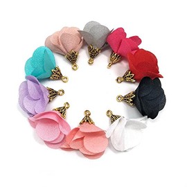 100Pcs Chiffon Flower Handmade Tiny Soft Tassels Mini Tassels,Colorful Tassels, Earring Tassels,Key Chian Tassels Assorted Colors Randomly (02)
