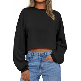 Trendy Queen Cropped Sweatshirts for Women Oversized Crewneck Sweaters Long Sleeve Tops Fall Winter Clothes 2025 Black XL