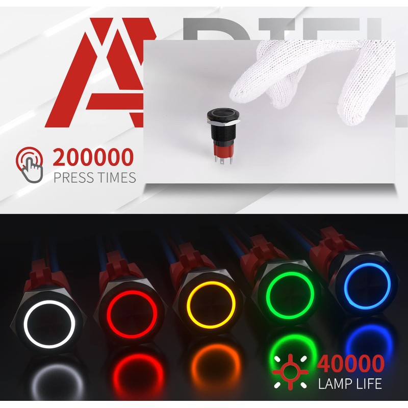 APIELE 10 Amp 19mm Latching Push Button Switch 12V SPST