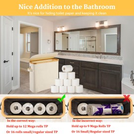 Toilet Paper Storage Basket with Lid for Mega Rolls, Large Bamboo Toilet Paper Organizer Storage Holder Stand for Bathroom, Enclosed Toilet Paper Tissue Storage Bin Box Container Free Standing, Beige