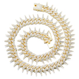 Halukakah Diamond Gold Chain for Men Iced Out, 19 mm Thorn Design, 18 Carat Real Gold Plated/Platinum White Gold Necklace, Laboratory Diamonds Hand Inlaid, Gift for Him, Brass, No Gemstone