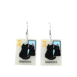 12 Zodiac Sign Black Funny Cat Earrings for Women Glowing In The Dark Kawaii Kitty Dangle Earrings Constellation Acrylic Cute Anime Cat Animal Lover Jewelry Astrology Charms Birthday Gifts-Gemini