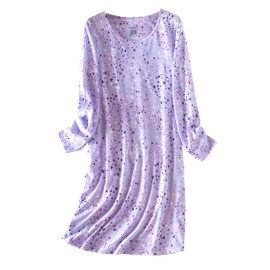 PNAEONG 3 Pack Women's Nightgown, Long Sleeve Sleep Shirts Comfy Soft Nightshirt Women Pajama Sleep Dress Cotton Sleepwear, Coffee+Purple+Fly-2XL