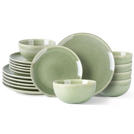 AmorArc Ceramic Dinnerware Sets for 6, 18 Pieces Handpainted Plates and Bowls Set, Scratch Resistant Stoneware Dishes Set, Dishwasher & Microwave Safe, Olive Green