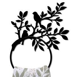 MAYJOYDIY Branch Limb Metal Towel Ring Bird Animal Towel Holder for Wall Leafy Plants Towel Ring Black Plant Towel Rack Wall Mounted for Bathroom Kitchen Towel Hanger Home Decors Gift