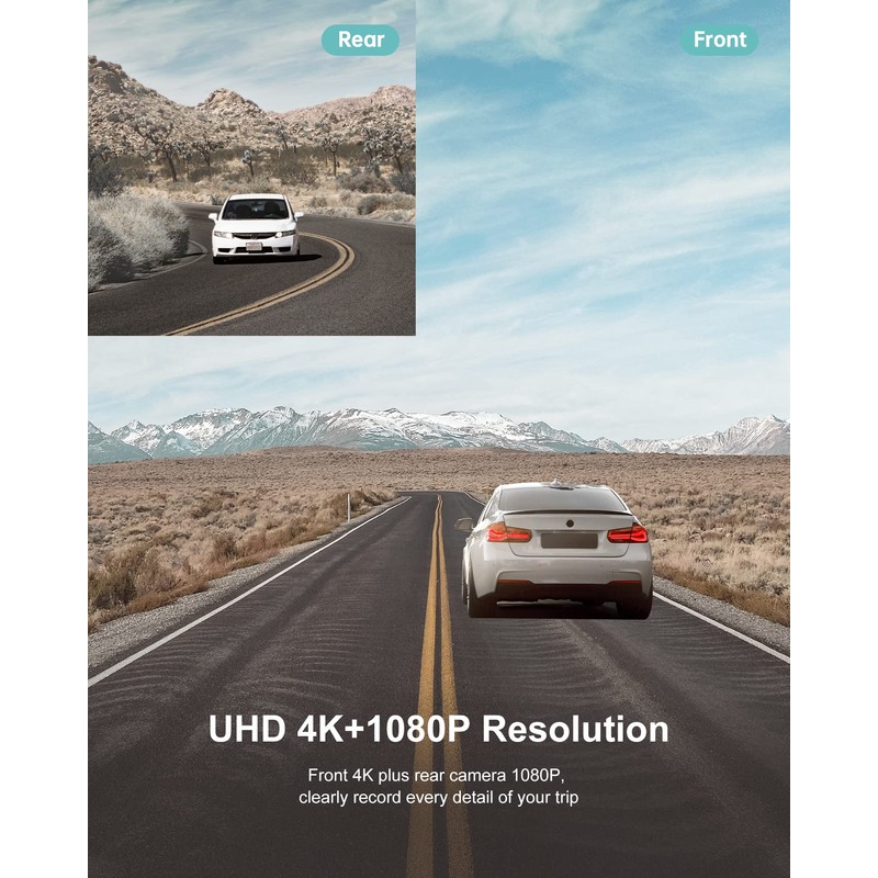 iZeeker Dash Cam Front and Rear 4K+1080P, WiFi GPS Car