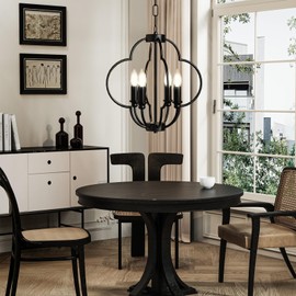 4-Light Black Chandelier Light Fixture 16.5'' Farmhouse Chandelier for Entryway, Dining Room, Hanging Foyer Lighting Fixtures, Modern Chandelier for Bedroom, Living Room, Kitchen, Hallway