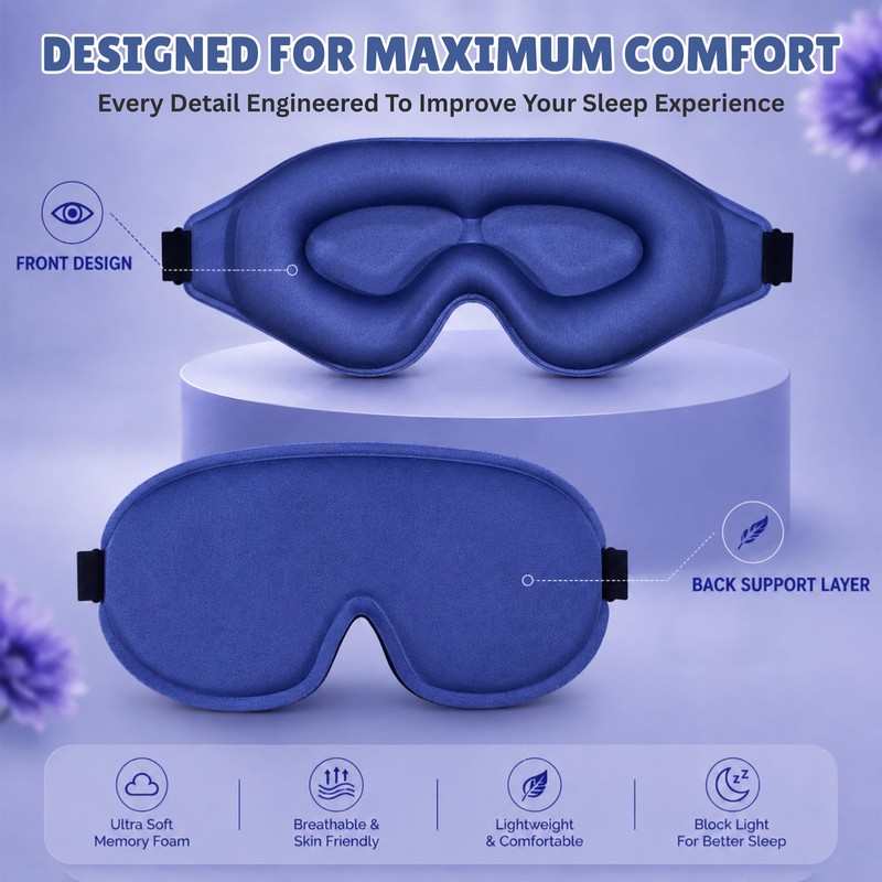 iMate 3D Blackout Eye Mask for Sleeping, Contoured Light Blocking