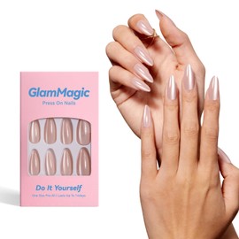 GLAMMAGIC 24 Pcs Cat Eye Press on Nails Spring Acrylic Nail Art Kit Fake Nails Press ons Nail Glue on Nails Full Cover Solid Color Glitter False Nails Stick on Nails for Women