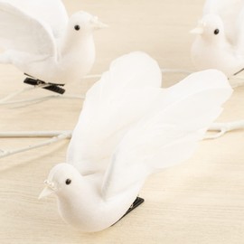 Factory Direct Craft Set of 12 Open Winged Artificial White Dove Birds | White Feather Doves are for Weddings, Christmas Decorations and DIY Crafts | Attached Wire on Feet | Size: 5-1/2" L x 2" H