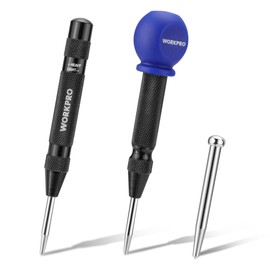 WORKPRO 2PCS Automatic Center Punch with an Extra Replacement Tip, Adjustable Spring Loaded Center Punch, Metal Punch Tool, Center Hole Punch for Wood, Metal, Plastic