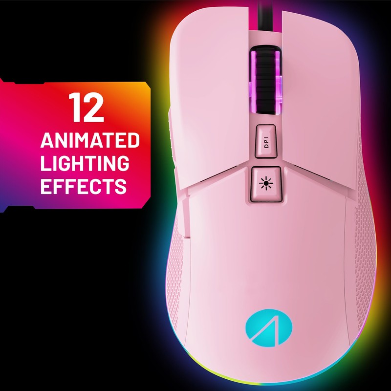 STEALTH Pastel Pink LED Light-Up 7-Button Gaming Mouse - Compatible
