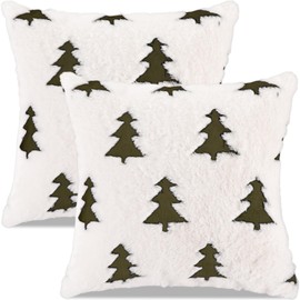 Mindsoft Christmas Tree Pillow Covers Decorative 18"x18", Set of 2 Soft Faux Fur Pillow Covers for Winter Xmas Holiday Fluffy for Couch Living Room Cozy Thanksgiving Home Decor