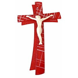 KVN Glass Cross with Ceramic Body (10cm), with Murano Glass Flowers, Approximately 21 x 13.5 cm