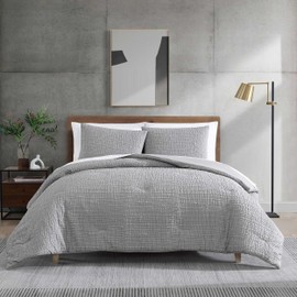 Kenneth Cole - King Duvet Cover Set, Soft Bedding with Matching Shams, Embossed Modern Home Decor, Oeko-Tex Certified (Serenity Wavy Lines Grey, King)