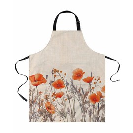 Artwork Store Waterproof Apron with 2 Pockets, Orange Poppy Floral Flower Plant Vintage 27x35 Inch Kitchen Cooking, Baking with Adjustable Neck Strap, Painting, Cleaning, Grooming Bib for Women, Man