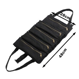 Black Waxed Canvas Tool Roll Bag with 5 Zip Pockets Multifunction