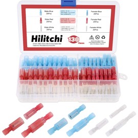 Hilitchi 130-Pcs 24-10AWG Assorted Nylon Fully Insulated Female & Male Bullet Butt Wire Crimp Connector Terminals Assortment Kit