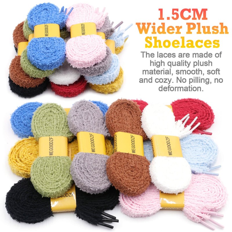 WEGOODZF Flat Fuzzy Shoe laces: 2 Pairs 1.5CM Wide 35