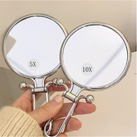 Stianiiie 1X/5X Handheld Mirror, Tabletop Mount, Modern Personal Compact Travel Mirror, Silver Frameless, 5.7"L x 3.5"W