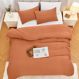 LINENOVA Vintage Washed Quilt Cover Set Single - 1800TC Ultra-Soft Microfiber, Cotton-Like Texture, Breathable and Cozy, 1 Duvet Cover & 1 Pillowcases (Single, Rust)
