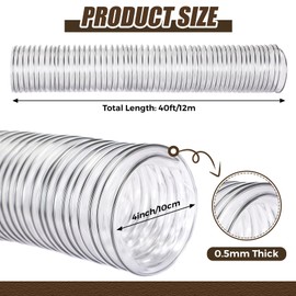 Therwen 4 x 40' Flexible PVC Dust Collection Hose, Heavy Duty Dust Debris, Fume Collection Puncture Resistant Clear Vacuum Hose