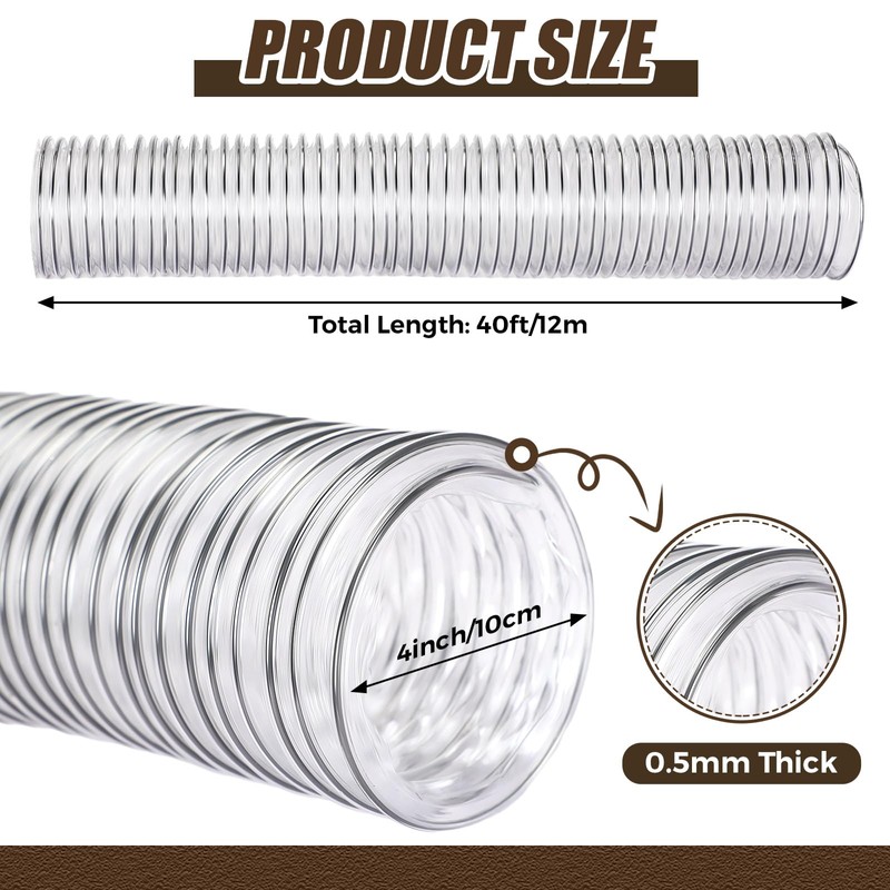 Therwen 4 x 40' Flexible PVC Dust Collection Hose, Heavy
