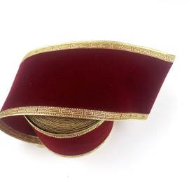 Heyiwell 10Yard Burgundy Velvet Flocked Christmas Ribbon with Gold Wired Edge for Gift Wrapping,Hair Bows,Floral&DIY Crafts 75mm(2.5"Inch)
