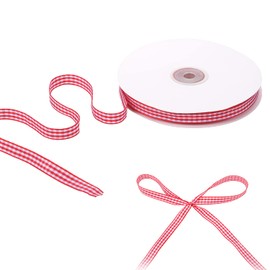 Euvoym 50 Yards Red Gingham Ribbon Buffalo Plaid Craft Ribbon Classic Plaid Ribbon for Halloween Christmas DIY Gift Wrapping (Red)