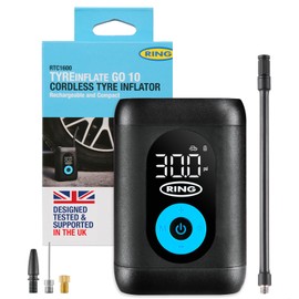 RING TYREINFLATE GO 10 Compact Cordless Tyre Inflator with Three Piece Adaptor Kit - Measures in PSI, BAR and kPA