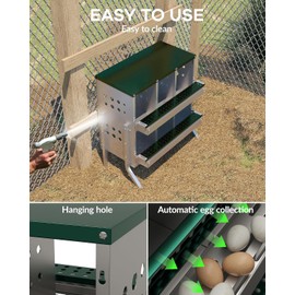 Chicken Nesting Boxes - 6-Hole Metal Chicken Nesting Boxes | Waterproof & Rustproof Laying Boxes for Hens,with Ventilation & Perch, Wall-Mountable Roll Away Egg Laying Box for Hens