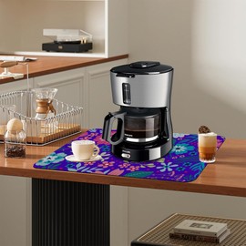 Kitchen Mat Colorful Flowers Leaves Dish Drying Mat 16"x24" Bsorbent Coffee Maker Mat for Sink Dishes or Under Rack Kitchen Counter Accessories Absorbent Hide Stain Rubber Backed Dish Drying Pad